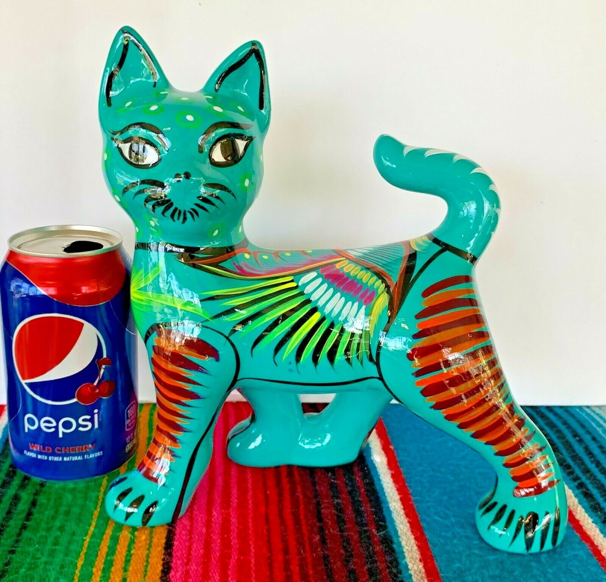 MEXICAN TALAVERA Cat POTTERY FLOWER CERAMIC Kitty BANK HAND