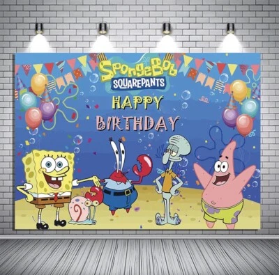 GENERIC SpongeBob SquarePants Birthday Party Decoration, 5x3.5ft Happy Birthday Backdrop