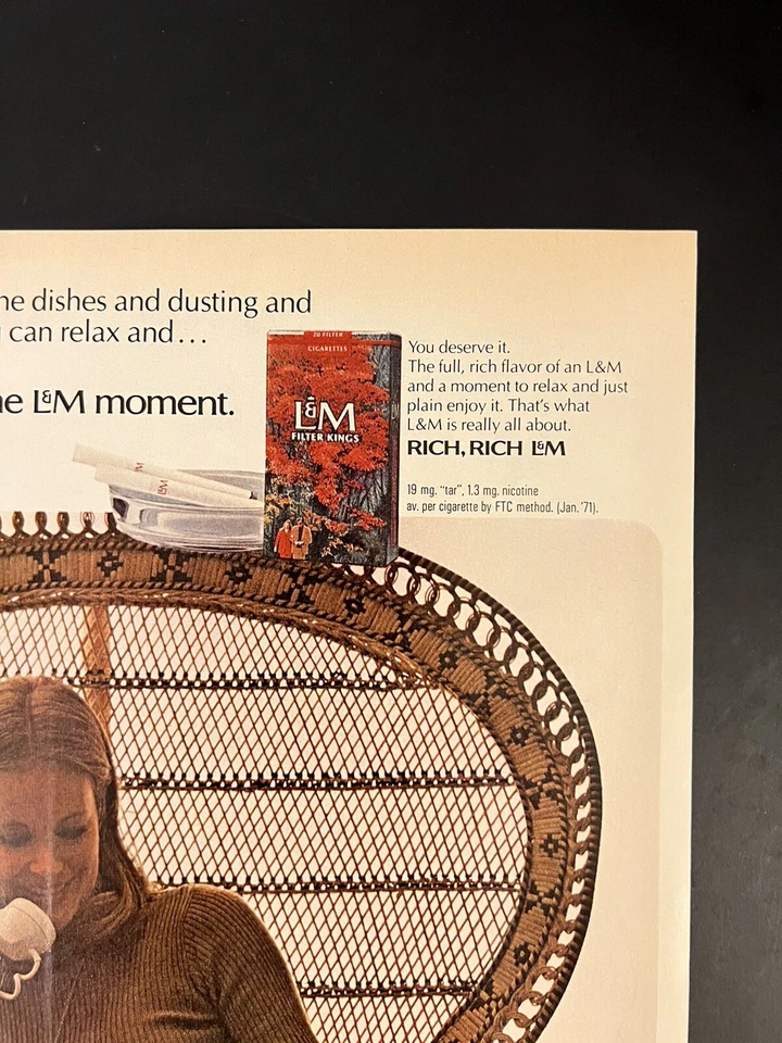 L&M Cigarettes 1971 Life Print Añadir 13x11 Años 70 Mujer Con Gato Foto 3 de 3