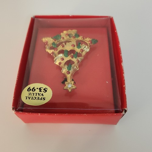 Vintage Christmas Tree Holiday Pin Brooch w/Original Box 2'' - Picture 9 of 15