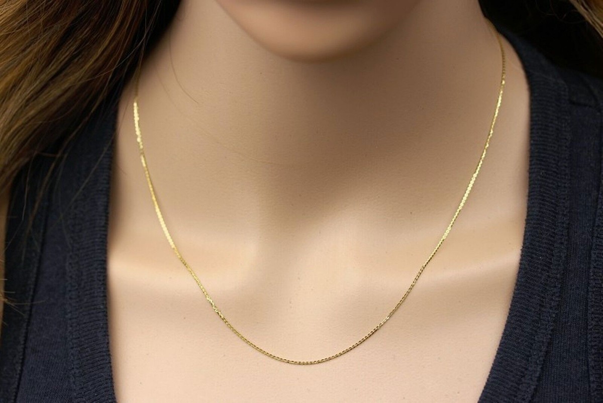 Pure Solid Au750 18K Yellow Gold Women's Box Chain Necklace