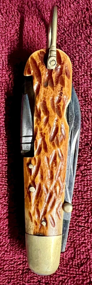 Rare AMEIKI Sportsman Folding Knife with 8 Blades, Stag Horn Handle, Pre-1900 - Image 3 of 4