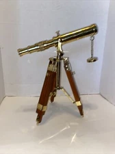New Brass Telescope & Wooden Tripod Stand Maritime Nautical Polished Desk Decor