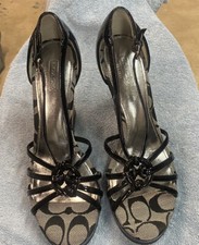 COACH Joslin wedge heels Sandals black strappy cork Women's 8M Brand New