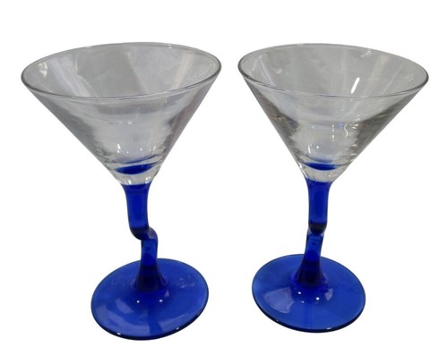 Vintage Libbey Cobalt Blue Z Stem Mini Martini Cocktail Glasses GUC A Pair - Picture 2 of 10