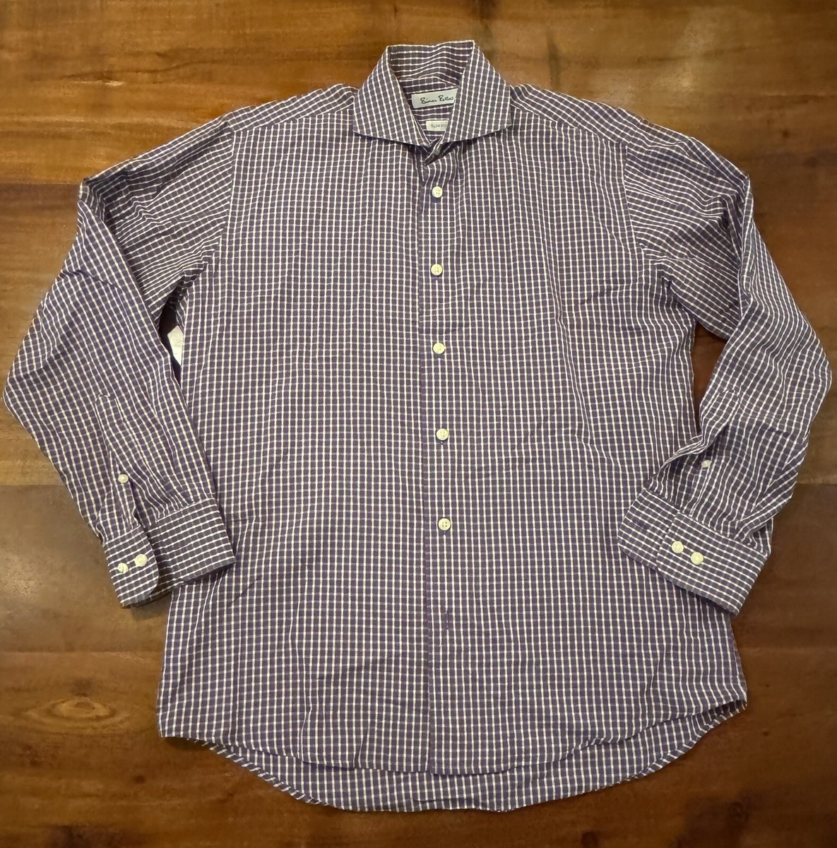Burma Bibas Mens Slim Fit Purple check Long sleeve Button up Shirt Sz 15.5-32/33 Burma Bibas Mens Slim Fit Purple check Long sleeve Button up Shirt Sz 15.5-32/33