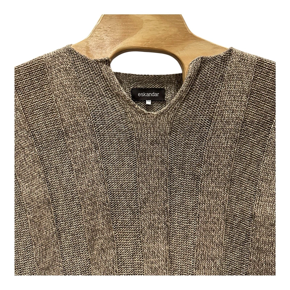Eskandar Brown Boxey 100% Linen Kaftan Sweater Top Lagenlook Made In Scotland OS - Image 2 of 4