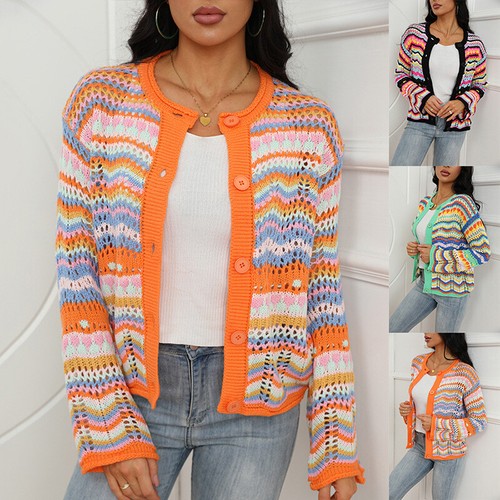 Womens Rainbow Stripe Sweater Knit 