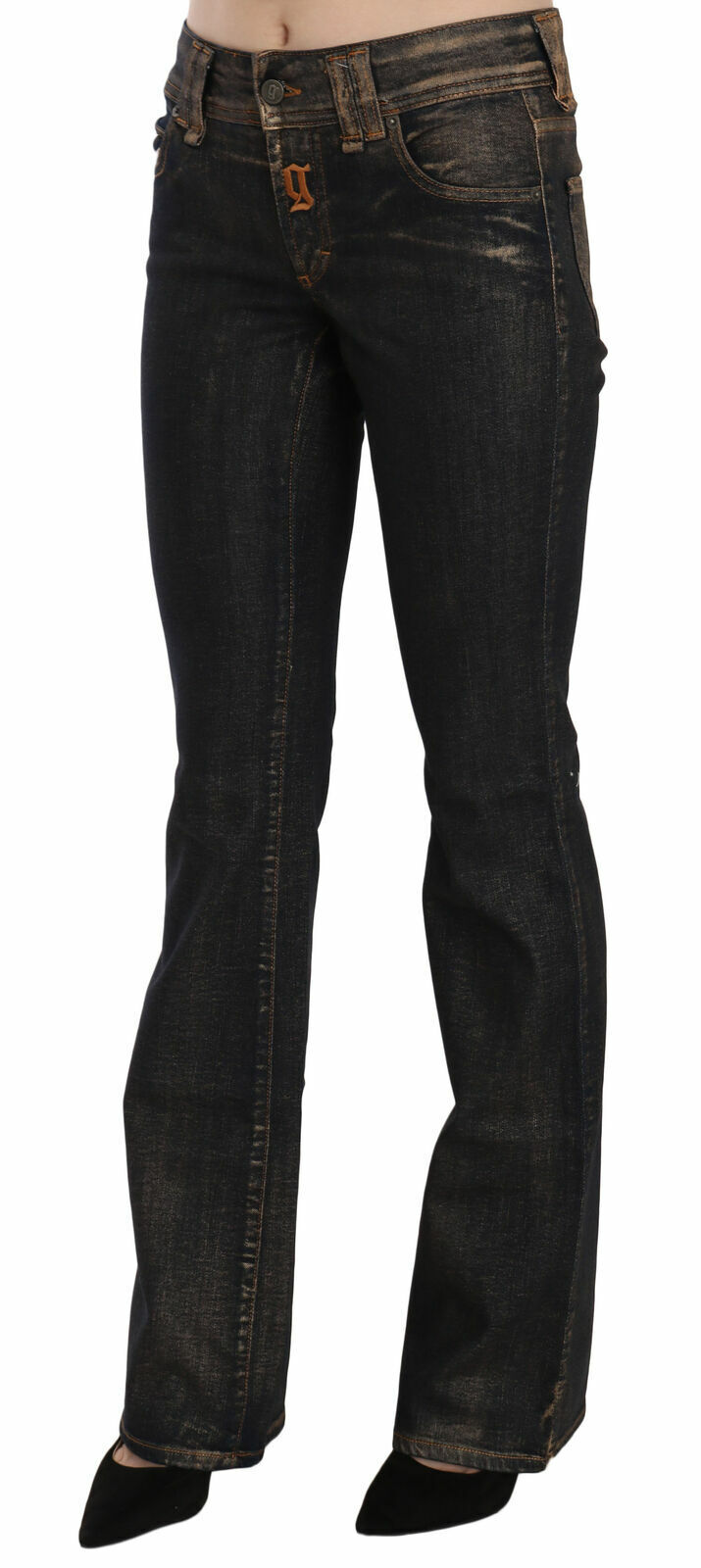 GALLIANO Jeans Cotton Black Washed Mid Waist Flared Denim Pants s. W26 RRP $500 Uzupełnienie krajowe
