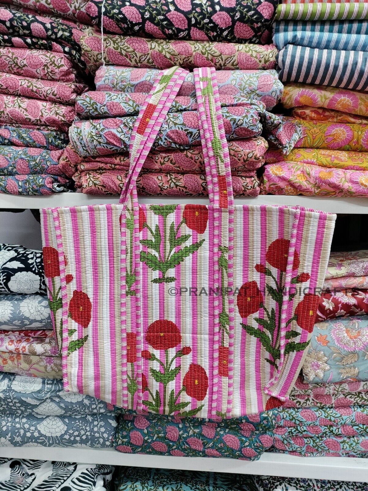 Algodón Acolchado Estampado de Flores Reversible Rosa Grande Compra Bolso