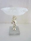 Vintage Marble Based Cherub Angel Milk Glass Soap Dish candy Italy 1970's 5.5" T