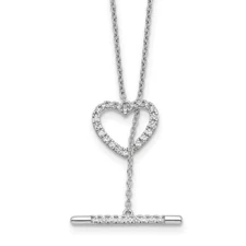 14K White Gold Lab Grown VS/SI FGH Diamond Heart Toggle Necklace Gift for Her