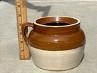 Vintage USA Marked Two Toned Glazed Pottery Bean Pot with Lid Single Handle — photo 5
