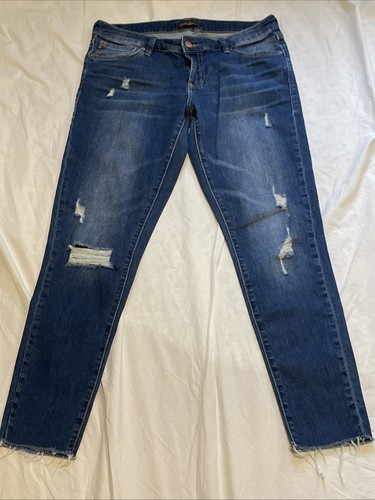 Dear John 28 Distressed Harvey Skinny Mid Rise Dark Wash