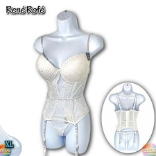 NWT Ren  Rof  White Lace Bustier Corset XL Push-Up Underwire Removable Garters