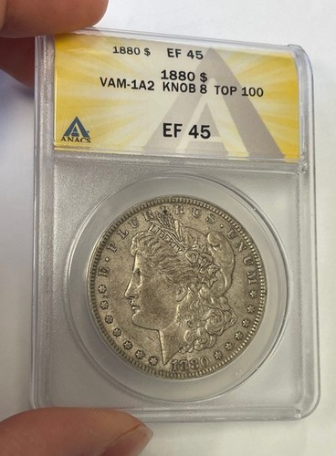 U.S. - 1880 Silver Morgan Dollar (VAM-1A2 Knob 8 Top 100 - ANACS EF 45)