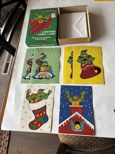 Teenage Mutant Ninja Turtles Vtg Ephemera Boxed Christmas Cards (6), 4 Designs