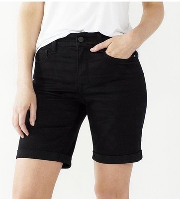 NWT Nine West Black Bermuda Denim Shorts Women s Size 14 Mid Rise Stretch Cuffed
