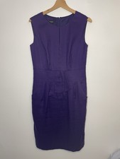 Hobbs 100% Linen Pencil Dress Size 12 Purple Sleeveless Occasional Smart Work