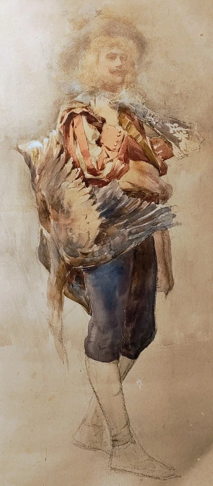 Pintura em aquarela original Cavilear Ghost Face Hunter retrato em papel anos 1800 - Imagem 2 de 4