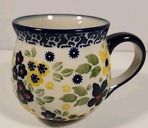 Boleslawiec Polish Pottery Bubble Coffee Mug Multicolored Floral Made In Poland