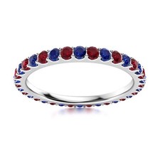 Full Eternity 2MM Round Red Ruby  Blue Sapphire 925 Sterling Silver Women Ring