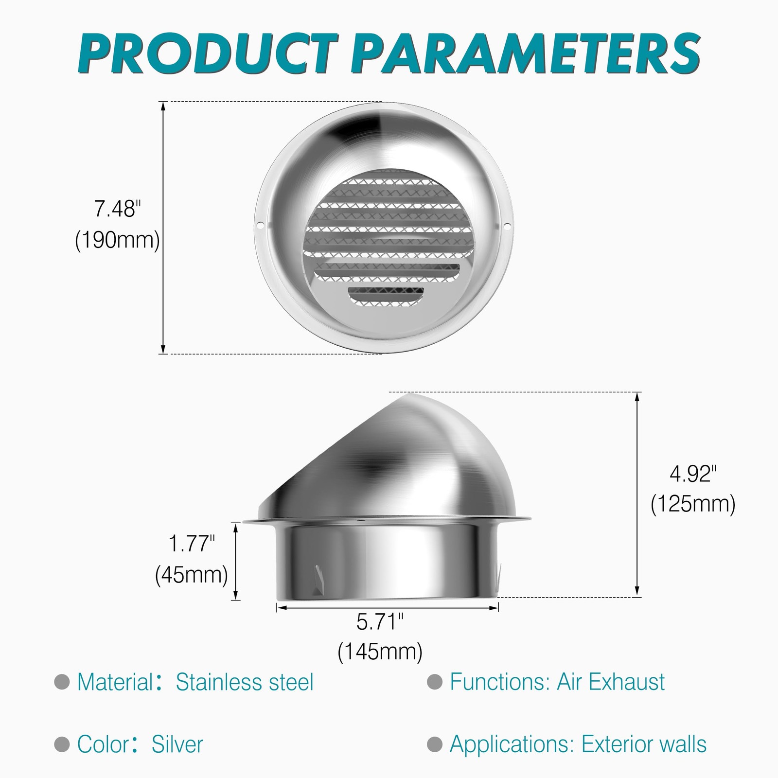 Grille d'Aération 150mm Stop Humidité avec Bouche de Sortie Ronde Blanche