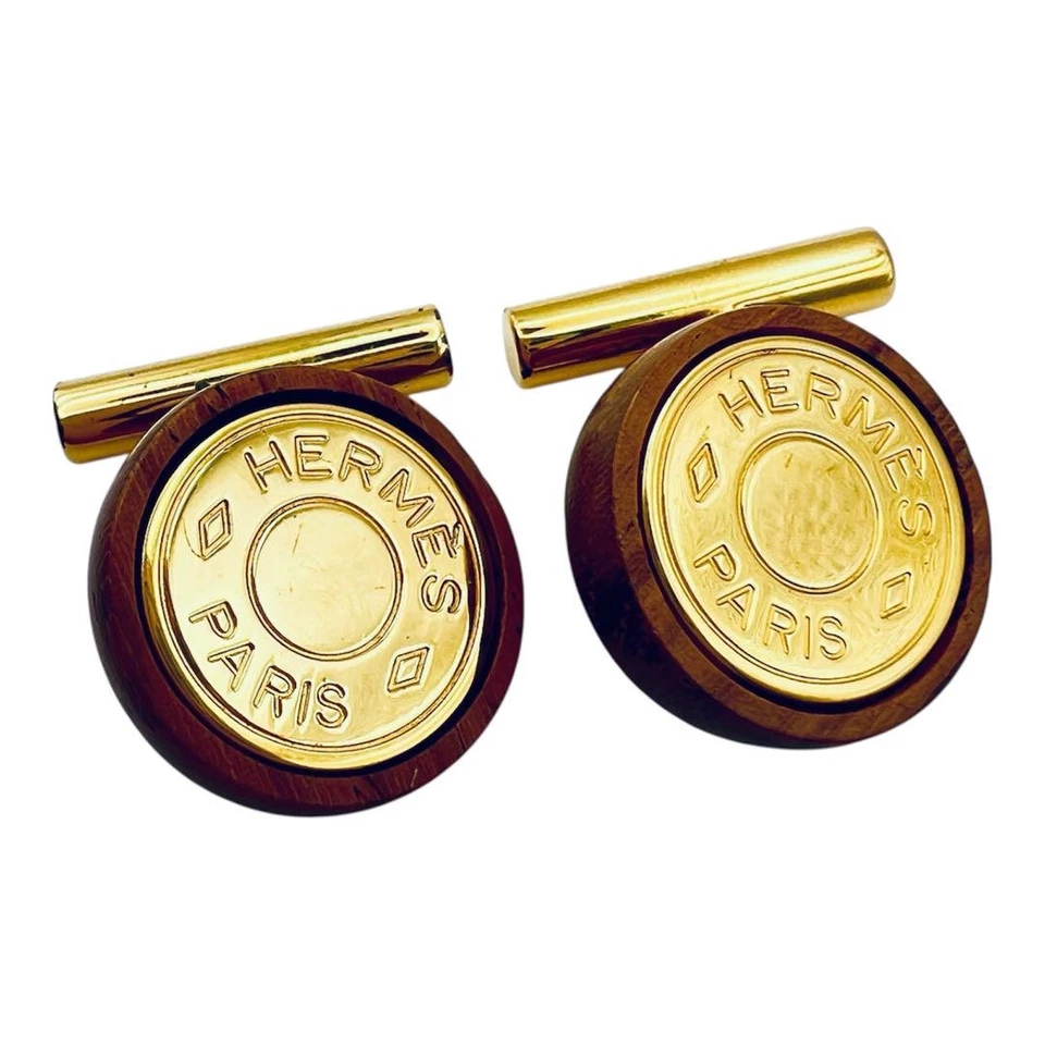 Gemelos HERMES Serie Oro Cadena Redonda Madera Metal Foto 4 de 4