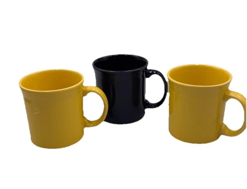 Set Of 3 Fiesta Java Coffee Mug 1 Cobalt Blue & 2 Sunflower Yellow D Handle 12oz