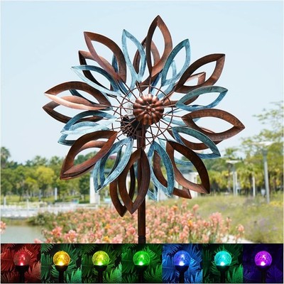 Yard Garden Wind Spinners with Solar Lights, Large Outdoor Metal Wind Spinners