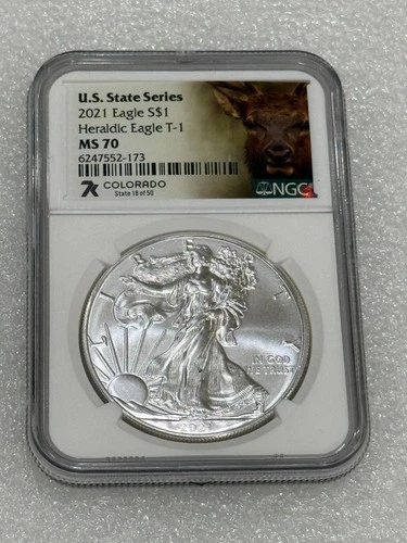 2021 SILVER EAGLE TYPE 1 NGC MS 70 7K Metals US State Series ~ Colorado