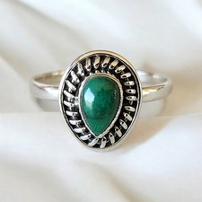 NEW Malachite 925 Sterling Silver Bezel Set Teardrop Ring Size 8.25 8 1/4