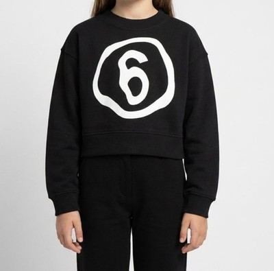 MM6 Maison Margiela Kids Girl's Black Logo Cropped Sweatshirt Size 14.