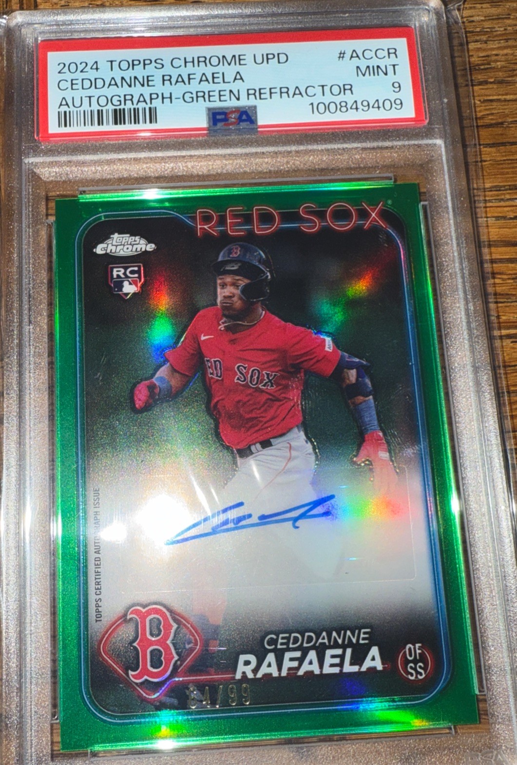 CEDDANNE RAFAELA 2024 Topps Chrome Update Green Refractor Auto RC /99 PSA 9