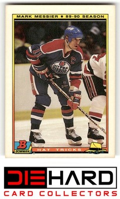 1990-91 Bowman #4 Mark Messier Hat Tricks Edmonton Oilers