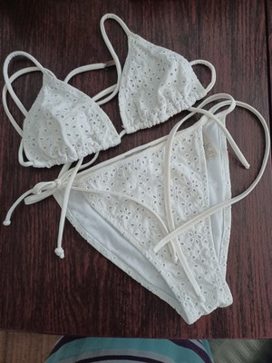 (1) White Burberry Bikini Triangle Two Pieces (Set) Size Medium Made in  Italy