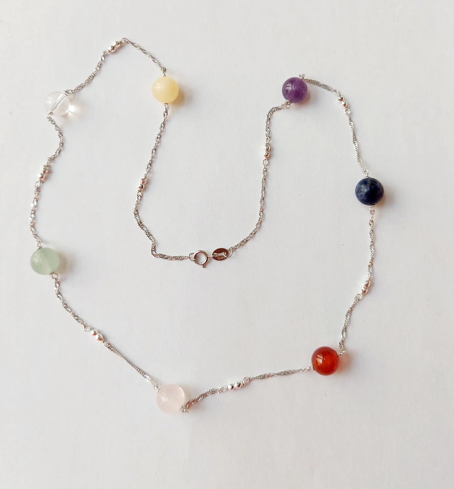 Collana in argento 925 chakra con ametista sodalite corniola quarzo giada da 8mm - Immagine 2 di 4