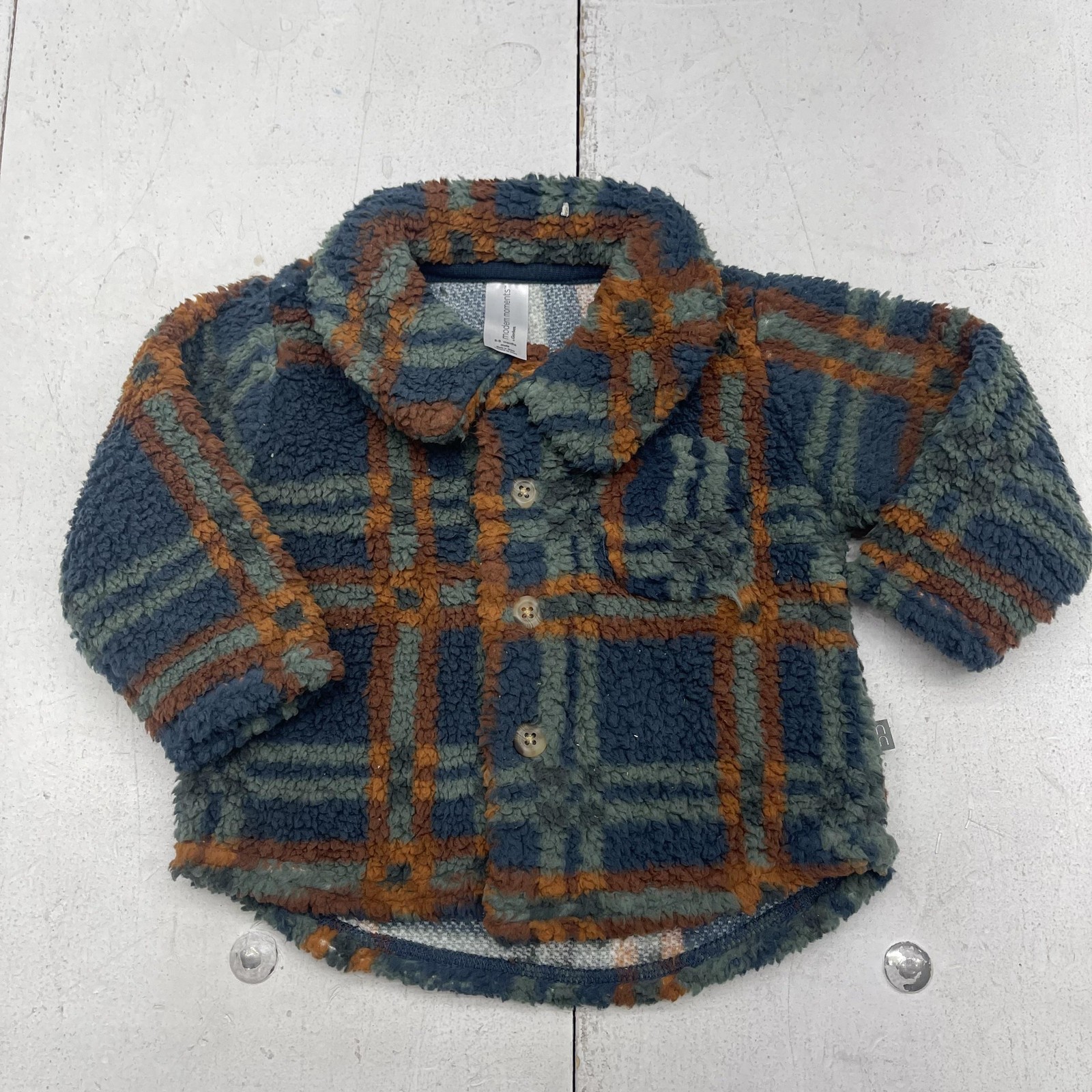 Modern Moments By Gerber Jacket Boys 6-9 Months Blue Plaid Fleece Shirt Coat