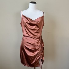 Windsor Satin Slip Dress size LARGE Satin Bronze Draped Cowl Neck Cocktail Party