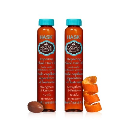 HASK ARGAN Repairing Hair Oil Vials 0.61 Fl Oz (Pack of 2), Clear/Transparent 