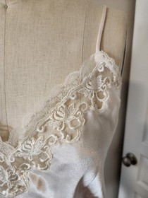 Vintage Christian Dior Pink Satin Lingerie Nightgown Lace Short Slip Dress MED