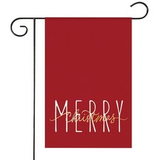 Red Gold Merry Christmas Garden Flag 12x18 Inch Double Sided Burlap Outside X...