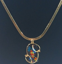 Colorful Wire Wrapped Pendant Necklace 24" Chain