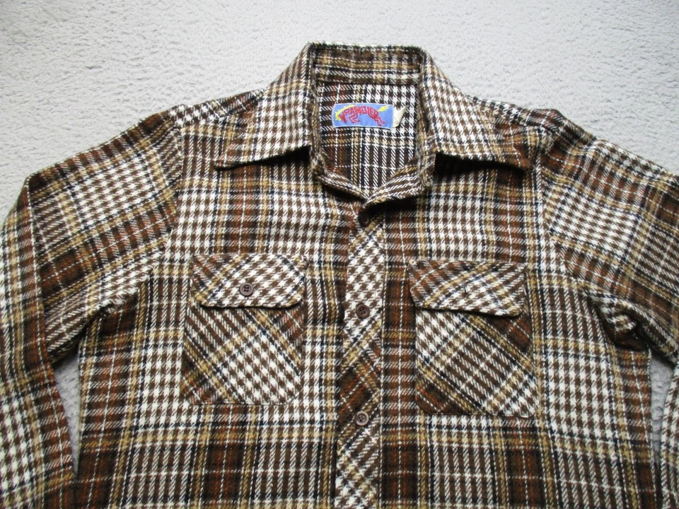 Camisa Wrangler De Colección Para Hombres Grande Marrón Cuadros Western Shacket Años 70 Franela EE. UU. Foto 2 de 4