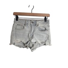 American Eagle Hi-Rise Shortie Distressed Denim Shorts Light Wash Blue Size 2