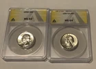 Washington 90% Silver Quarters 1956 P MS62 & 1957D MS64 ANACS