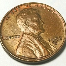 1952 S Lincoln Wheat Small Cent Penny San Francisco Business Strike Circulated 1952 S Lincoln Wheat Small Cent Penny San Francisco Business Strike Circulated