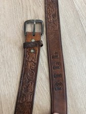 Vintage Western Hand-Tooled Genuine Leather Cowhide Belt 41    Bill  80  s Brown