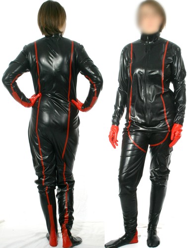 LIXIAAOOKWEDG Latex Overall, rubberen gummi catsuit met borststiksel, masker, geschikt voor Halloween, zwart, XXXL