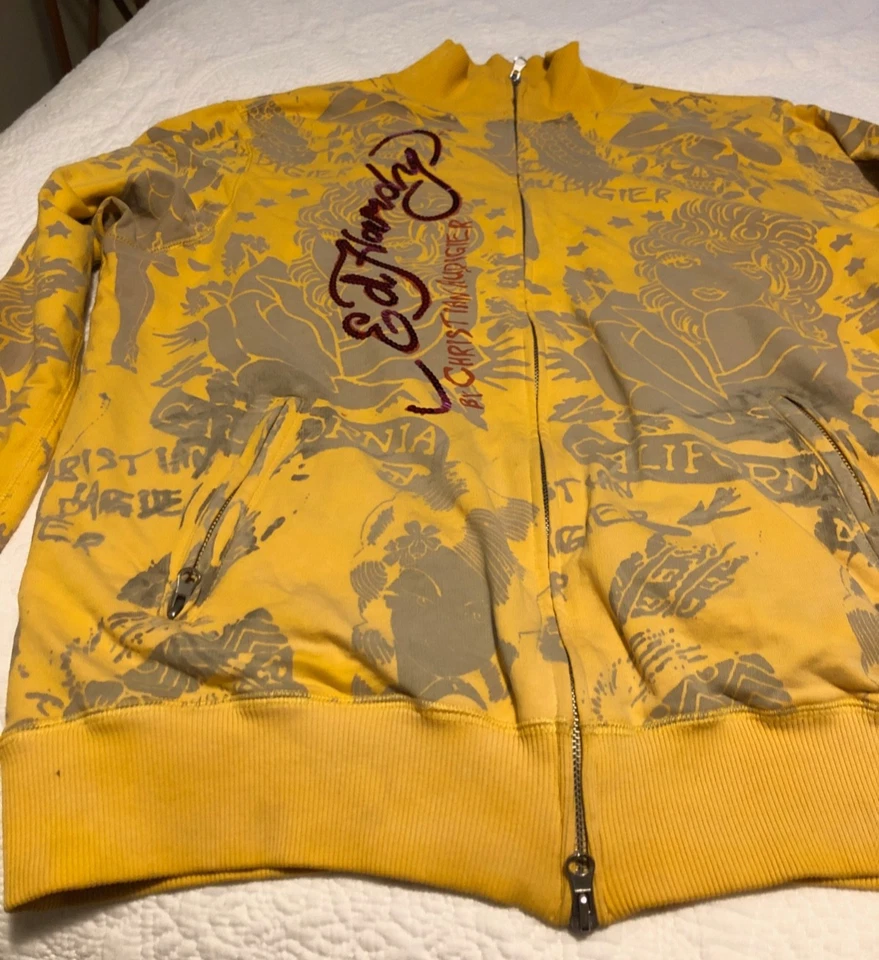 * CHAQUETA LENTEJUELAS CUENTAS VINTAGE ED HARDY X AUDIGIER DRAGON MUJER CREMALLERA L Foto 2 de 4